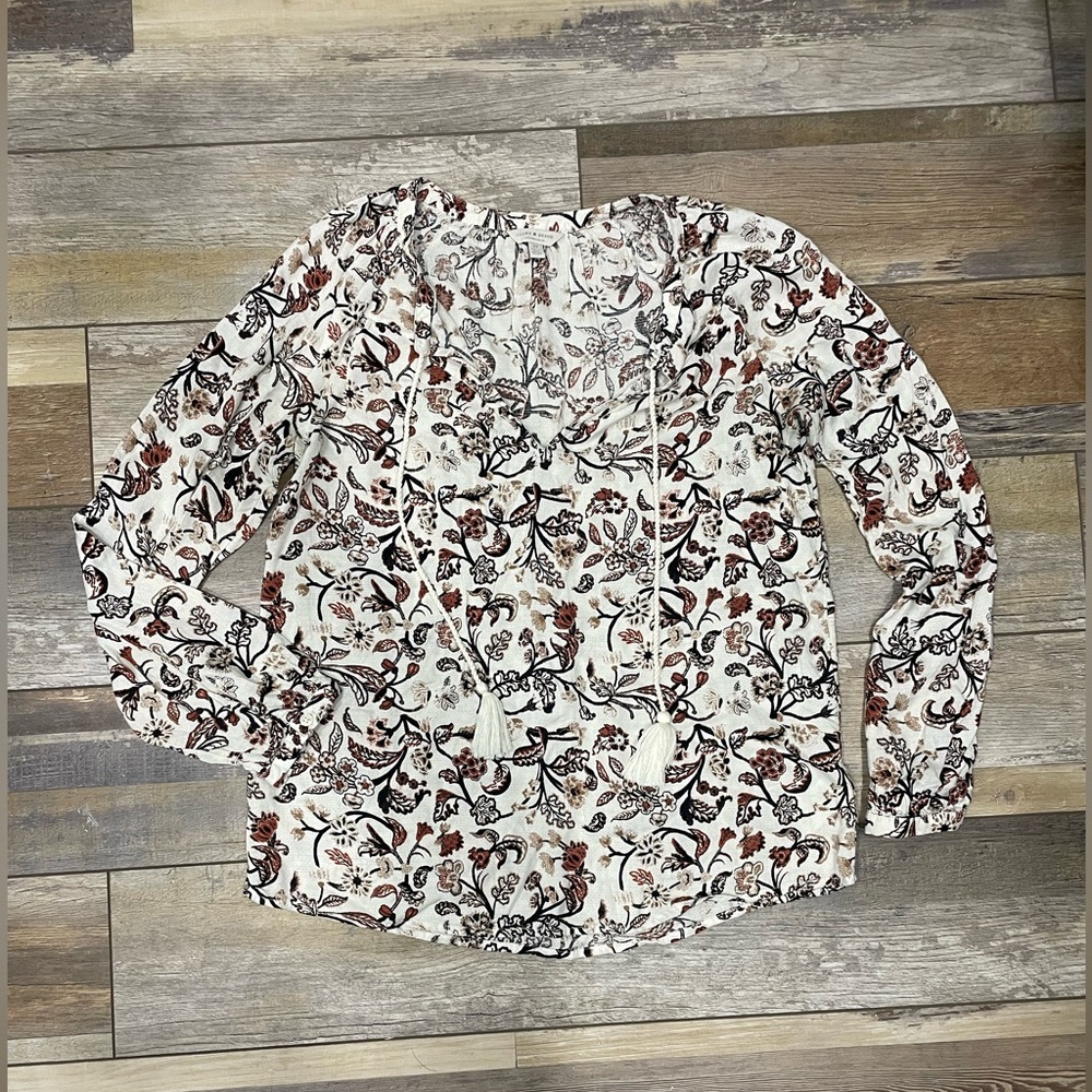 Lucky Brand Floral Blouse - Cream and Black
